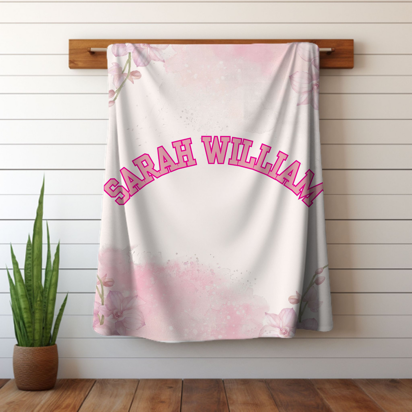 Personalized Floral Pastel Pink Soft Plush, Pink Sherpa Girls Blanket