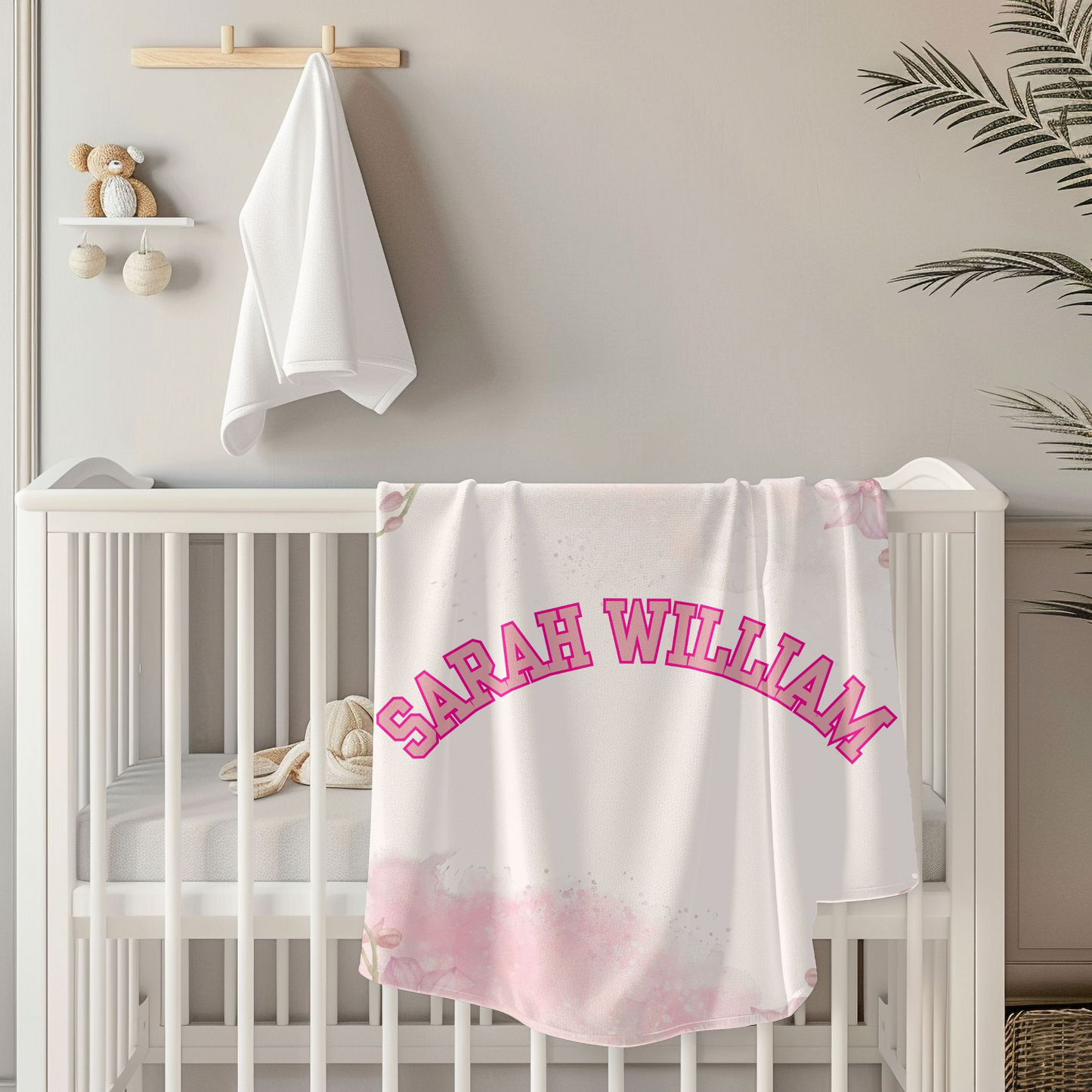 Personalized Floral Pastel Pink Soft Plush, Pink Sherpa Girls Blanket