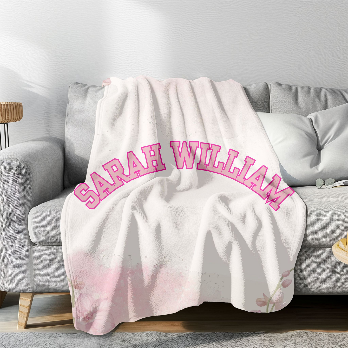 Personalized Floral Pastel Pink Soft Plush, Pink Sherpa Girls Blanket