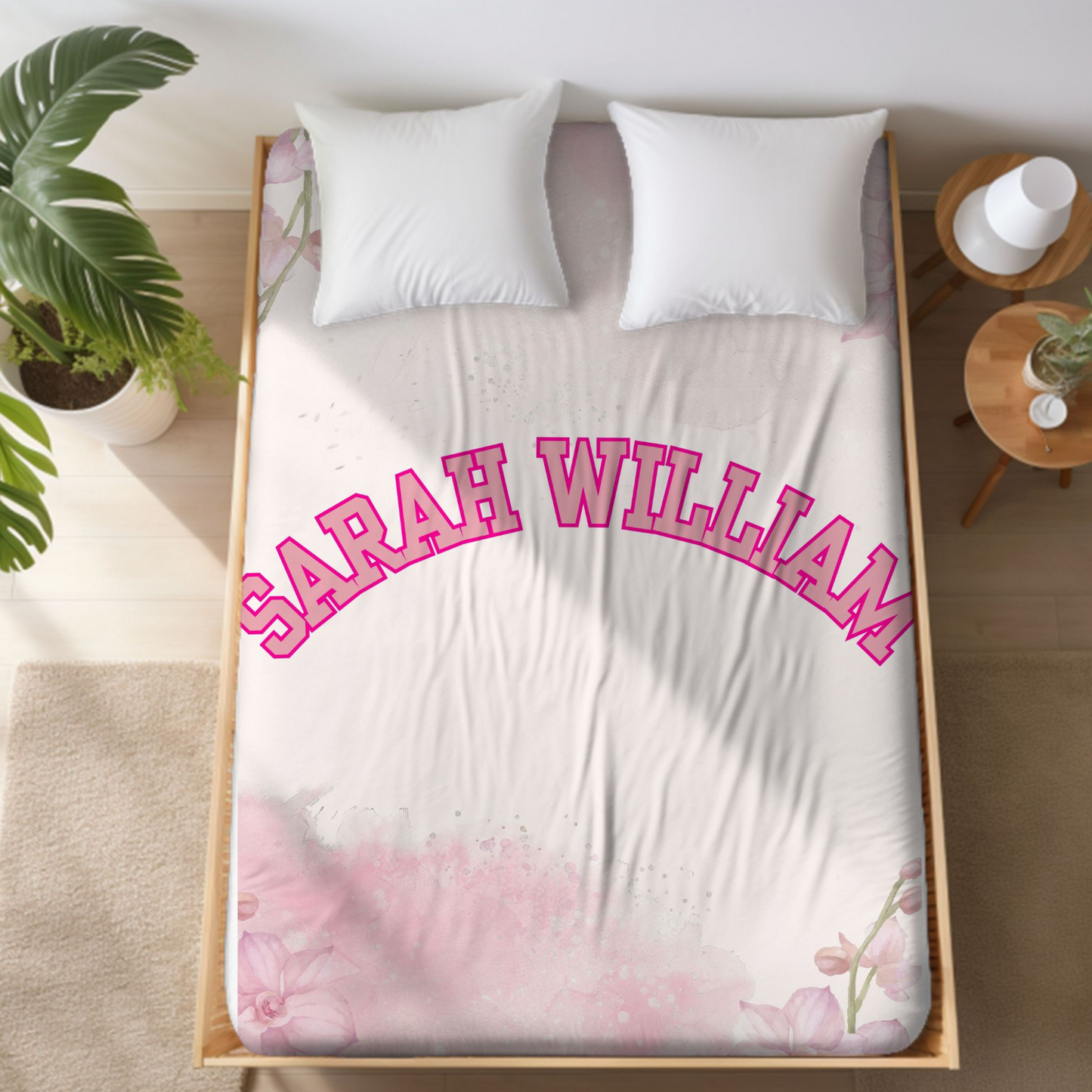 Personalized Floral Pastel Pink Soft Plush, Pink Sherpa Girls Blanket