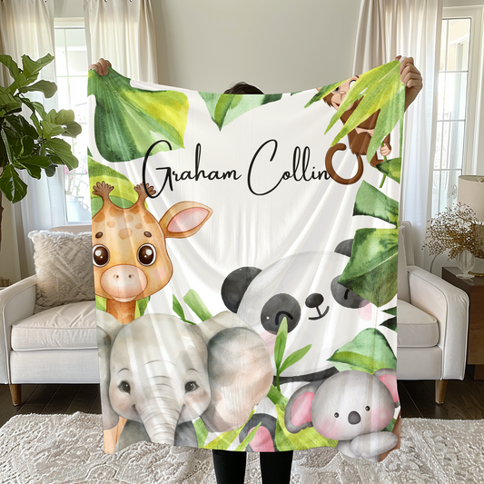 Safari Animals blanket, Personalized Soft Boys Plush blanket