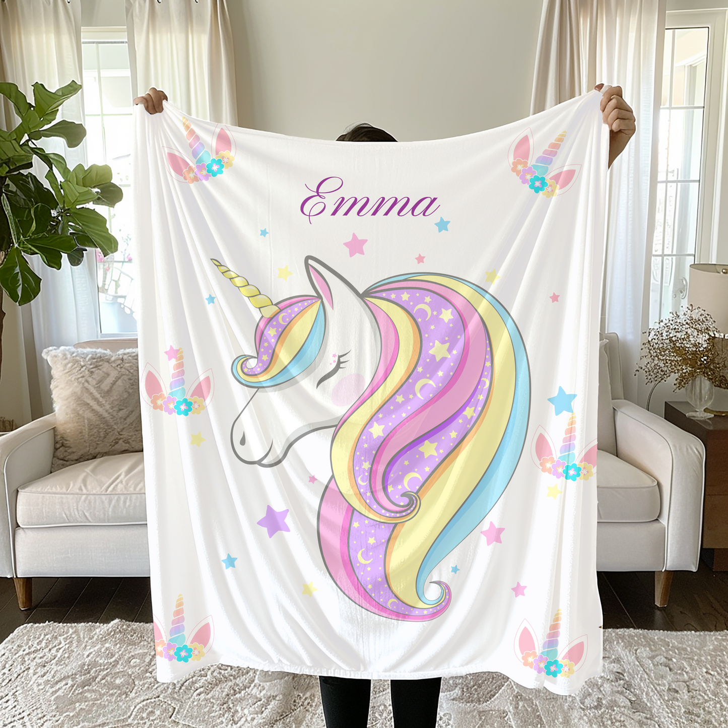 Unicorn Girls Blanket, Girls Personalized Blanket