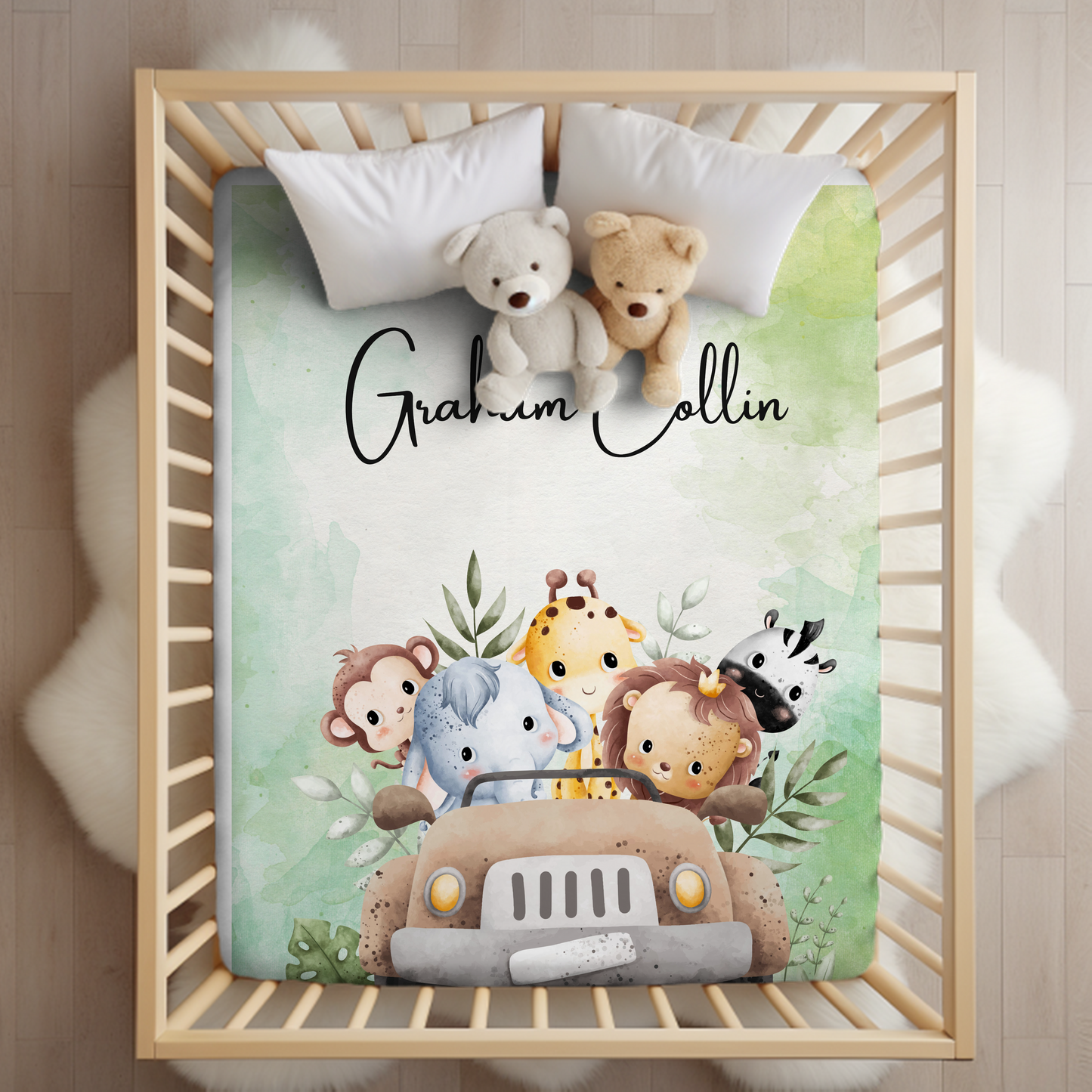 Safari Animals blanket, Personalized Soft Boys Plush blanket