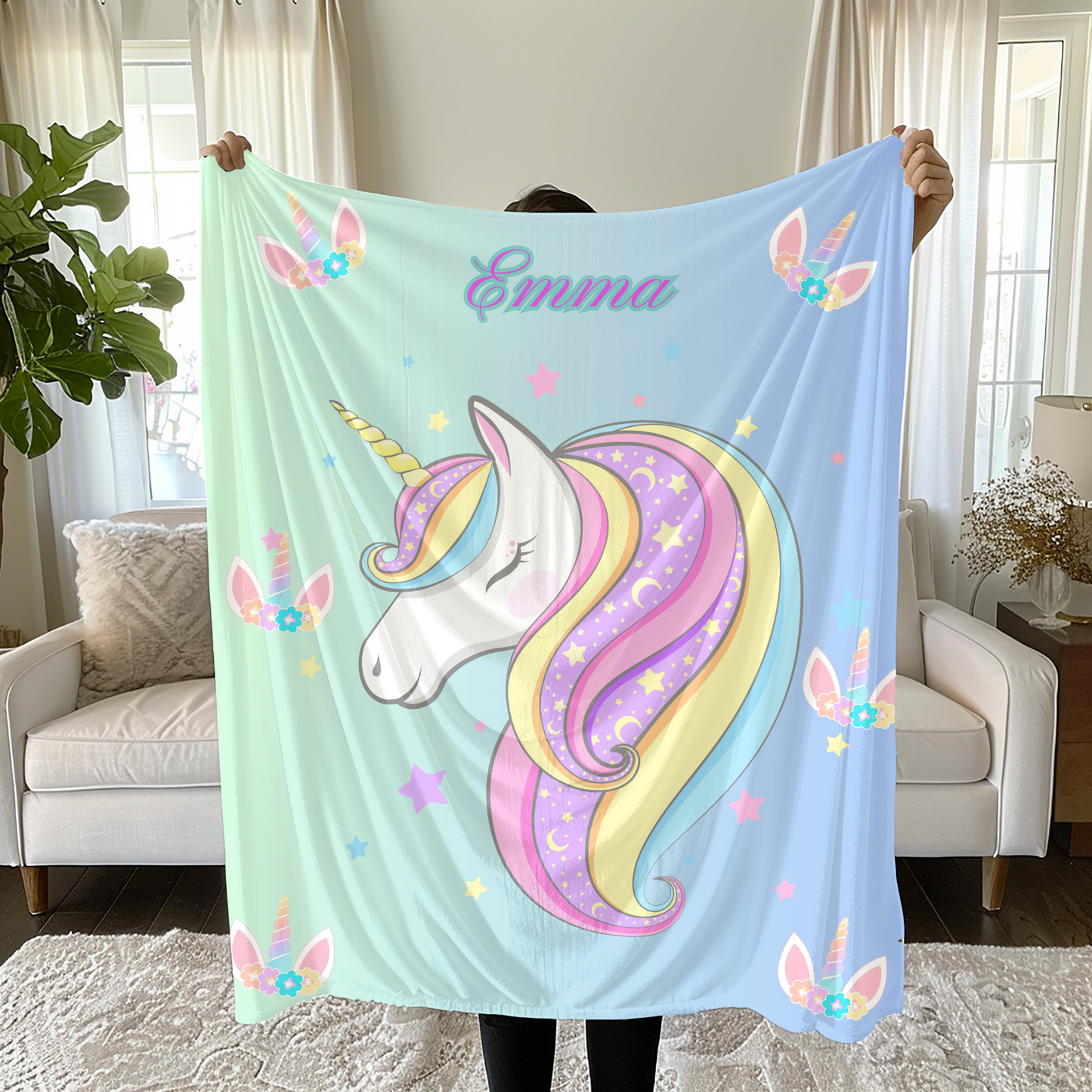 Unicorn Girls Blanket, Girls Personalized Blanket