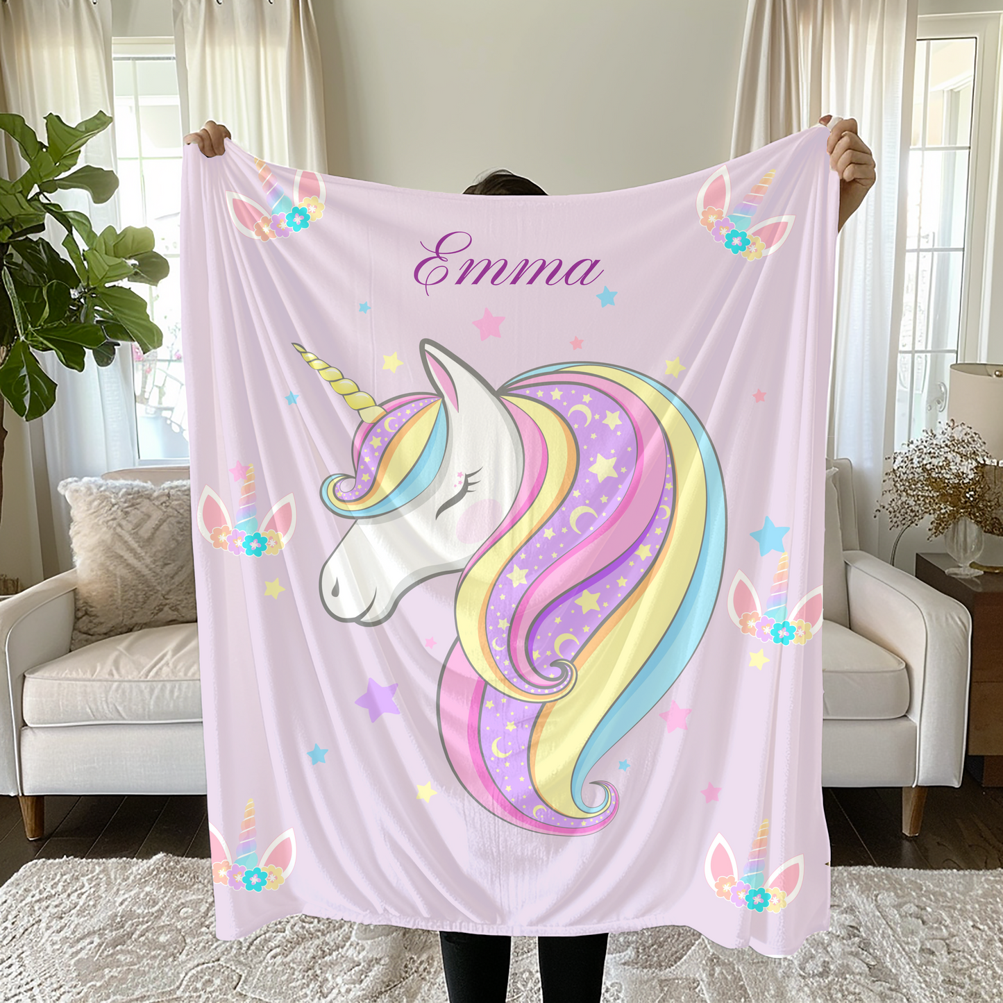 Unicorn Girls Blanket, Girls Personalized Blanket