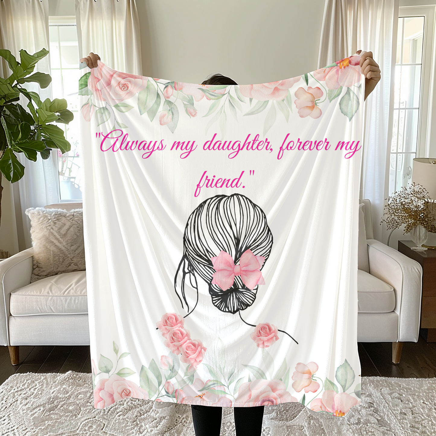 Personalized Floral Soft Plush, Rose Sherpa Girls Blanket