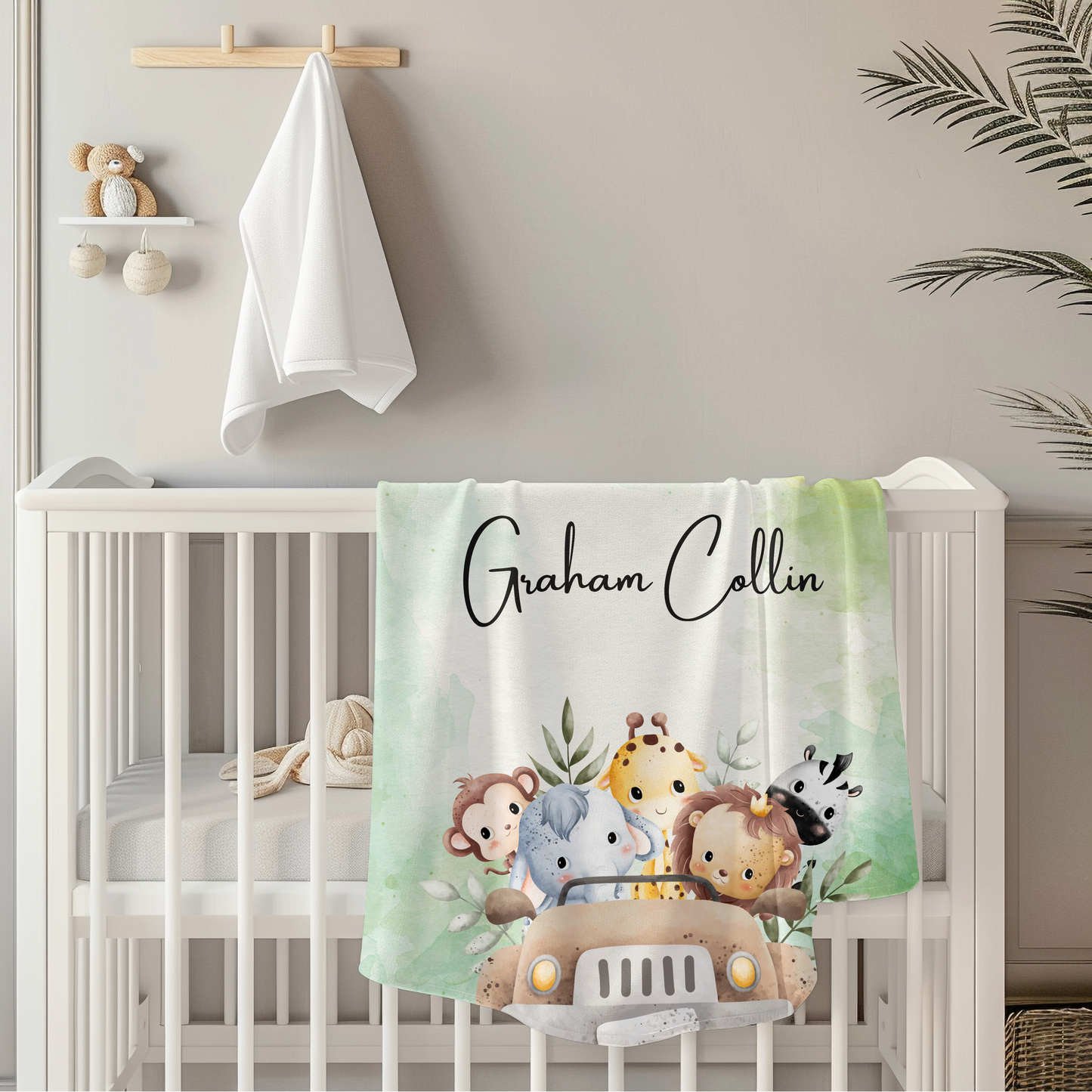 Safari Animals blanket, Personalized Soft Boys Plush blanket