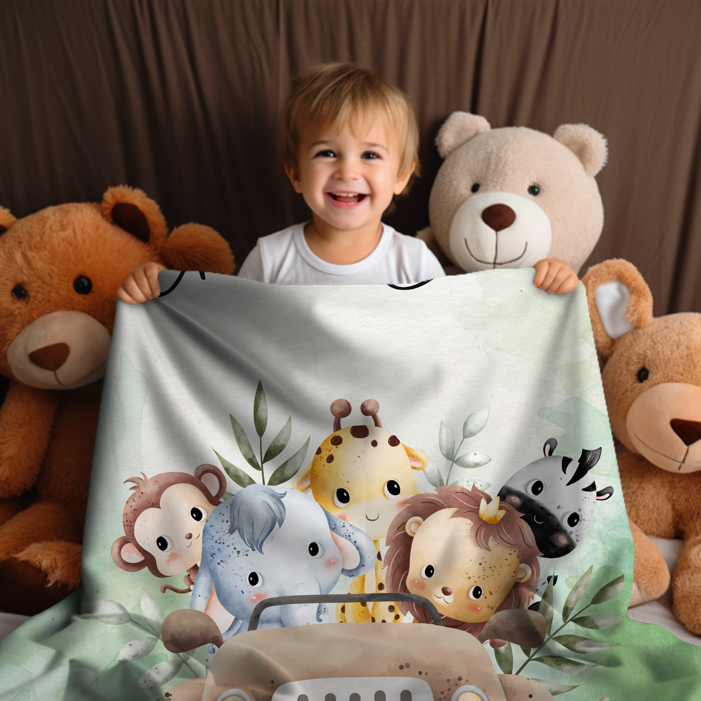 Safari Animals blanket, Personalized Soft Boys Plush blanket