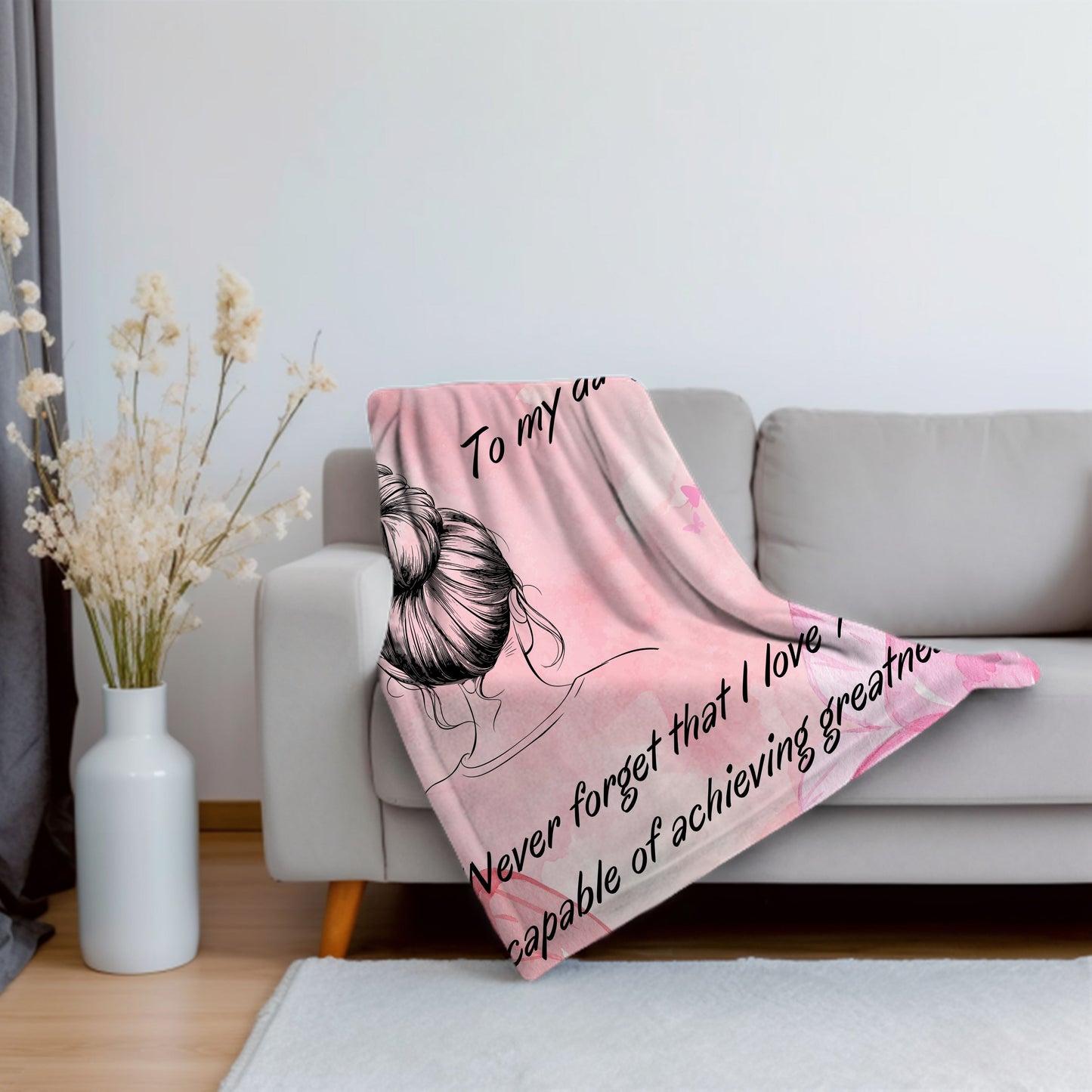 Girls Butterfly Personalized Gift Blanket, Girls Soft Pink Sherpa Blanket