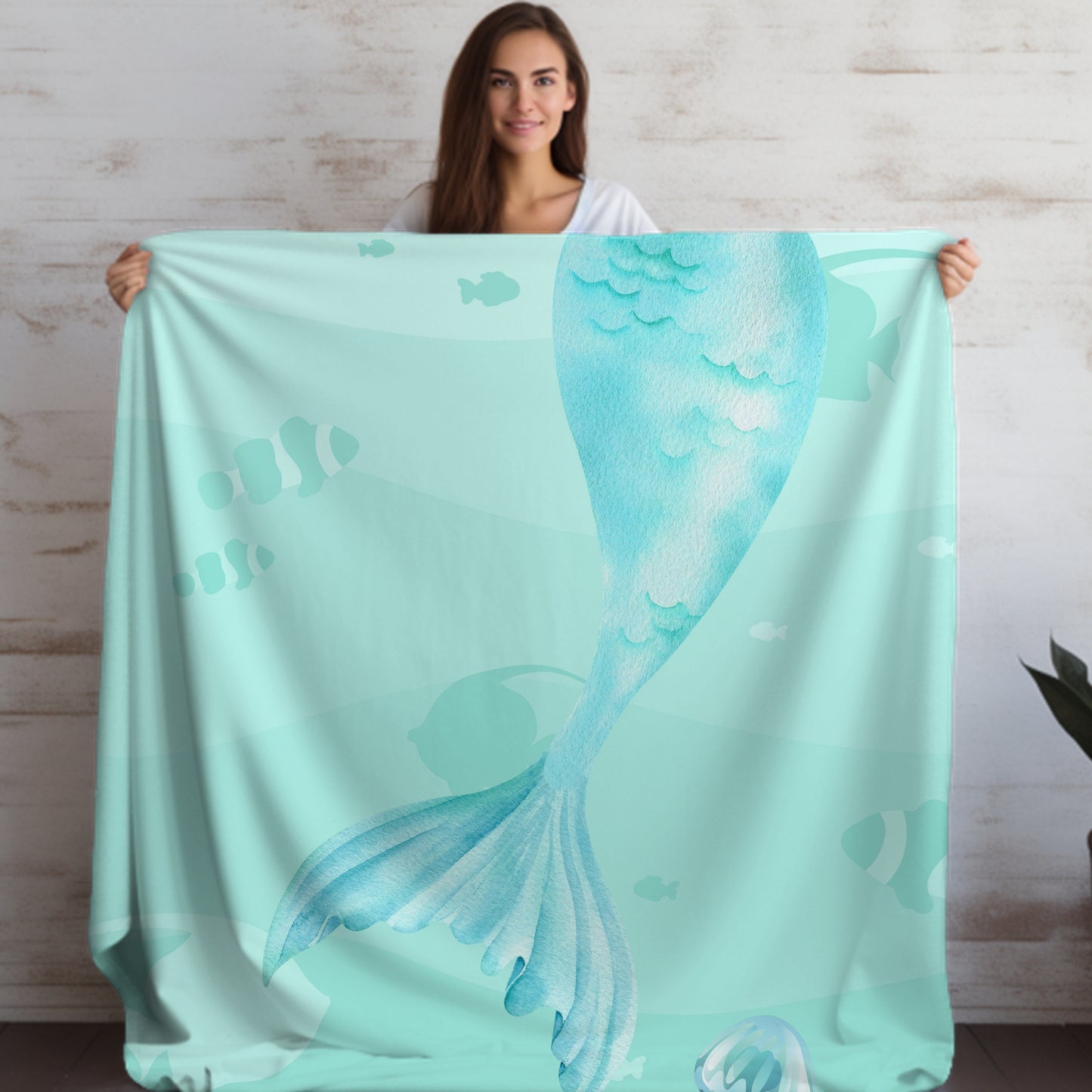 Mermaid Tail Soft Plush, Blue Mermaid Girls Sherpa Blanket